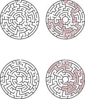 Circular Mazes Puzzles, Solutions, Paths, Challenges, Games, Brain Teasers, Logic, Activities, Fun vector