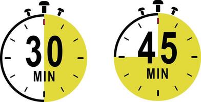 Stopwatch Displays Time Intervals of Thirty and Forty-Five Minutes for Precise Timing Tasks vector