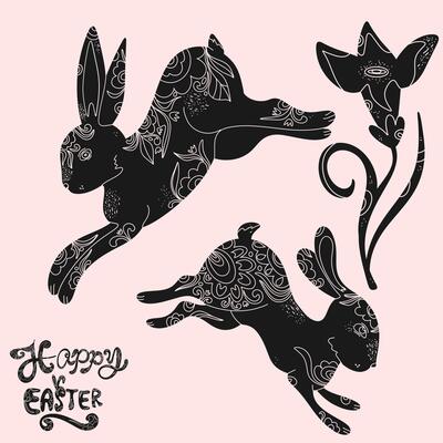 easter bunny, bunny and flowers on a pink background
