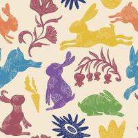 a seamless pattern. with rabbits and flowers vector