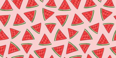 Slices of juicy watermelon. Seamless pattern, hand drawn watermelon, natural food. Simple drawing, doodle. Repeating summer background. vector