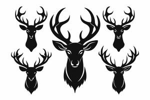 Set of black deer antler icons, perfect for hunting, nature, and rustic design projects. Simple and versatile illustrations for logos and decorations. vector