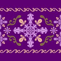 Luxury Mystery Violet Botanic Florals with Leaves Buds Wines Elements with Green Purpel Yellow On Amethyse Background. Delicate Blooming Border Pattern Seamless Design for Decorarion Branding Textiles vector