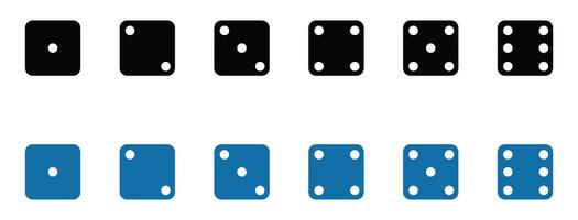 White, black, blue game dice cubes from one to six dots. Gambling objects to play in casino, poker. Six faces of cube. Traditional die with numbers of dots from 1 to 6. . vector