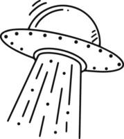 Hand drawn spaceship hovering and emitting a beam of light, creating a simple yet captivating representation of alien technology and space exploration vector