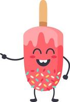 Cartoon popsicle with colorful sprinkles, laughing and playfully pointing a finger, radiates summer vibes while spreading joy and happiness to everyone around vector