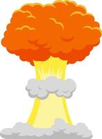 Large atomic bomb exploding, generating a massive mushroom cloud filled with smoke and vibrant yellow and orange flames, embodying themes of danger and military power vector
