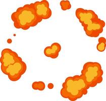Cartoon explosion generating a vibrant circular cloud of orange and yellow dust and smoke particles against a clean white background, capturing a dynamic and energetic visual effect vector
