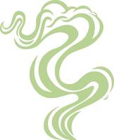 Stylized green smoke rising and swirling in smooth lines creating a decorative and elegant pattern, ideal for backgrounds, logos, and illustrations related to nature, wellness, or spirituality vector
