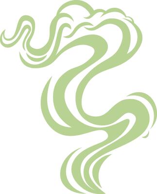 Stylized green smoke rising and swirling in smooth lines creating a decorative and elegant pattern, ideal for backgrounds, logos, and illustrations related to nature, wellness, or spirituality