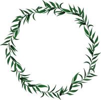 Green leaves forming a circle, creating a natural and elegant frame on a white background, ideal for wedding invitations, greeting cards, or any design project requiring a touch of nature vector