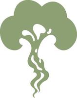Flat illustration of a stylized green smoke cloud rising up with curvy lines and splatters, resembling a geyser or a volcanic eruption vector