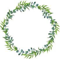 Eucalyptus and green leaves forming a circular frame with white copy space, perfect for wedding invitations, greeting cards or decorative projects vector