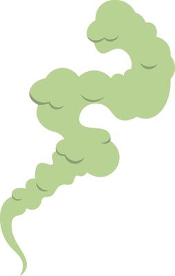 Light green smoke cloud rising from bottom left corner on white background, representing concepts such as pollution, bad smell, chemical reaction or toxicity