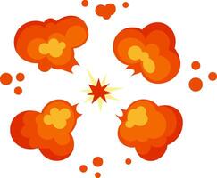Orange and yellow explosion expanding on a white background, with sparks and smoke clouds creating a dynamic visual effect, ideal for comics, animations or graphic design projects vector