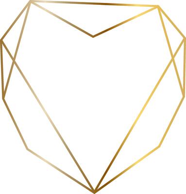 Geometric heart shaped golden frame forming a polygonal heart, ideal for wedding invitations, Valentine's Day cards, or any design requiring a touch of elegance and modernism
