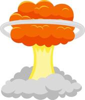 Vibrant orange and yellow mushroom cloud billowing upward from a dense gray smoke, symbolizing the devastating impact of a nuclear explosion with an expanding shockwave ring vector