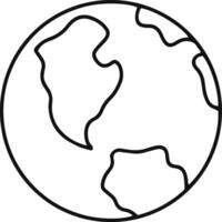 Planet earth globe showing americas and africa continents, simple black and white thin line icon illustration for web and mobile app isolated on white background vector