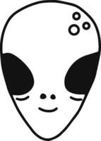 Hand drawn illustration of a friendly alien face smiling with big black eyes and three circles on the forehead, creating a simple yet captivating design vector