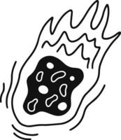 Hand drawn illustration of a burning meteor flying in space with flames and particles, isolated on a white background, ideal for space themed designs vector