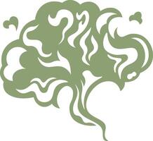 Stylized green smoke cloud rising with swirling and waving lines, forming an abstract and dynamic visual that captures attention with its vibrant energy and fluid motion vector