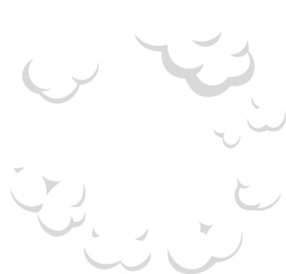 Cartoon clouds are forming a circular frame on white background, creating a dreamy and playful atmosphere, perfect for children's projects or lighthearted designs