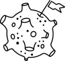 Hand drawn asteroid featuring craters and a flag, symbolizing space exploration and the exciting potential for human presence beyond Earth in the vast universe vector