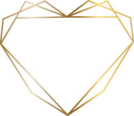 Golden polygonal heart shaped frame resembling a precious gem, perfect for enhancing wedding invitations, greeting cards, posters, and banners with elegance and style