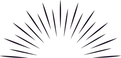 Simple black lines on a white background are radiating from a central point, creating a semicircle effect that suggests energy, dynamism, and movement vector