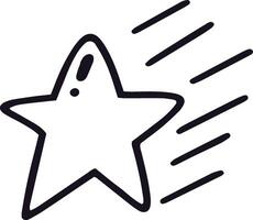 Simple black and white drawing of a five pointed star with motion trails, creating a sense of speed and movement, perfect for children's book illustrations or whimsical designs vector