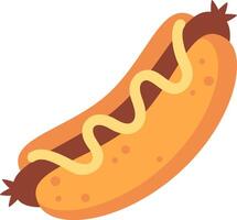 Hot dog with wavy mustard and sausage lying on a bun, creating a tasty and visually appealing snack, perfect for representing fast food, summer, or casual dining vector