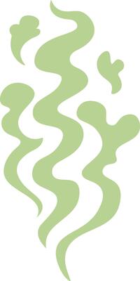 Wavy green smoke rises in smooth, rounded shapes, crafting a visually captivating abstract design against a pristine white backdrop, evoking a sense of elegance and tranquility