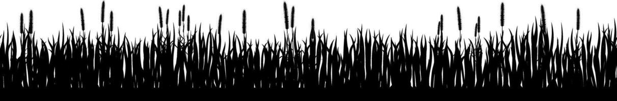 Horizontal seamless silhouette of grass and cattails creating a natural border, perfect for nature themed designs and ecological projects vector