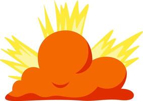 Cartoon illustration of an orange mushroom cloud exploding with yellow flames rising, isolated on a white background, representing a nuclear explosion or other powerful detonation vector