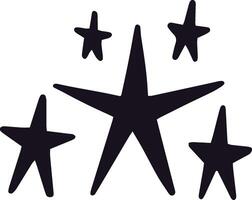 Five black, hand drawn stars arranged against a clean white background create a striking visual, blending simplicity with a touch of whimsy and playfulness in design vector