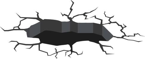 Ground splitting open, revealing a dark abyss as cracks spread like a spiderweb, creating a strikingly dramatic and perilous scene of destruction and chaos vector