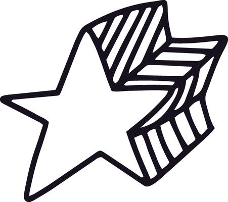Hand drawn star featuring a striped 3D effect floats gracefully, adding a playful and whimsical design element perfect for a variety of creative projects and artistic applications