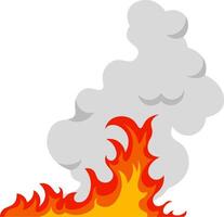 Cartoon fire burning with large smoke cloud rising, creating a dramatic and dangerous scene, suitable for illustrating concepts related to fire safety, emergencies, or destruction vector