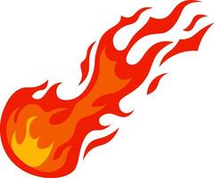 Cartoon style fireball with orange and red flames flying and leaving a fiery trail, isolated on a white background, perfect for representing concepts of speed, heat, and energy vector