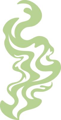 Light green smoke is raising and swirling on a white background, creating a visually appealing abstract pattern with its smooth curves and flowing lines
