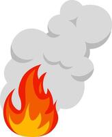 Cartoon illustration depicting a fire blazing intensely, with a thick cloud of smoke billowing upwards, conveying a strong sense of danger and urgency in the scene vector