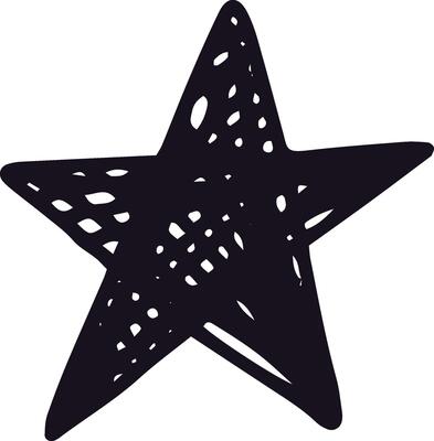 Black textured five pointed star representing rating, quality, achievement, success, feedback, and customer satisfaction, hand drawn with a marker, isolated on a white background