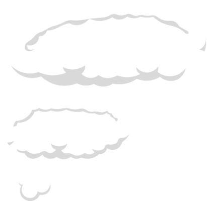 Three cartoon clouds floating gracefully in an empty white sky, creating a serene and peaceful atmosphere that evokes feelings of calm and tranquility in nature