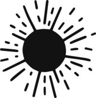 Black and white illustration featuring a vibrant sun shining brightly, radiating rays of light that convey energy and warmth, showcasing a simple yet minimalist design vector