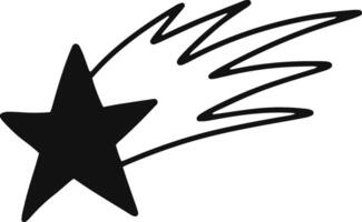Simple black and white drawing of a shooting star leaving a trail, isolated on a white background, ideal for minimalist designs or symbolic representations vector