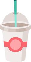 Disposable coffee cup featuring a domed lid and plastic straw, indicating a hot beverage ready for enjoyment while on the move, perfect for busy mornings or quick breaks vector