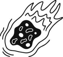 Simple black and white illustration of a burning comet flying through space, leaving a trail of fire and particles, ideal for educational or scientific projects vector