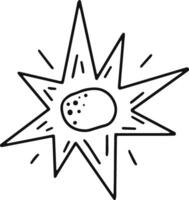 Hand drawn exploding star shining brightly with a round core, radiating vibrant light and energy, creating a dynamic, captivating visual that draws the eye and sparks imagination vector