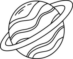 Minimalist line art illustration depicting a gas giant planet adorned with rings, capturing the vastness and allure of space exploration and the mysteries of the cosmos vector