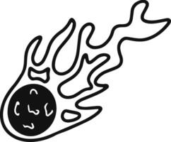 Asteroid falling toward Earth, leaving a blazing trail of fire in its wake, captured in a simple black and white drawing that emphasizes the cosmic danger of impact events vector